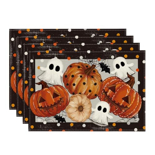 Black Jack O Lantern Halloween Placemat Set of 4 - 12 x 18 Inch Rectangular