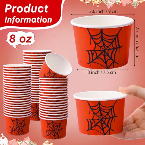 Disposable Ice Cream Cups 8 Oz - Red Spider Design, 100 Pack