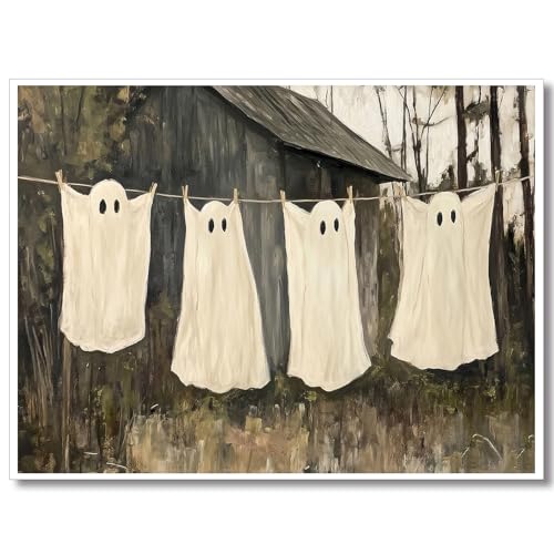 Ghost Wall Art Canvas Poster - Unframed 16x12 Inch Creepy Halloween Decor
