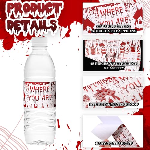 Halloween Bloody Handprint Water Bottle Labels Waterproof Party Decor Set - 48 Pcs