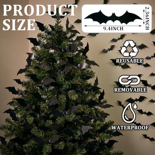 Halloween Bat Wall Decals - 60pcs 3D Black Bat Stickers for Spooky Decor