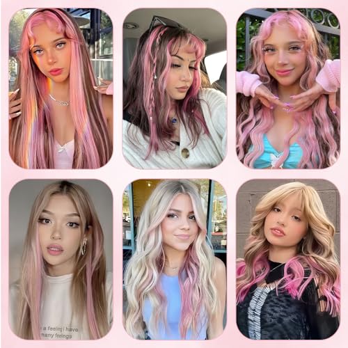 Colored Hair Extensions Light Pink 20 Inch Clip-In Set - 12 Pcs, Safe & Vibrant
