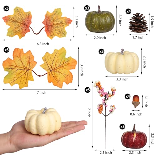 Autumn Pumpkin Decor Set - Green, Beige & Dark Brown 32 Pcs Thanksgiving Home Accent