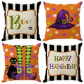 Halloween Boo Witch Cat Throw Pillow Cover Set - 16x16 Inches, Pack of 4