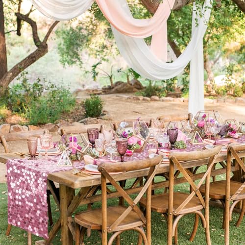 12x108 Pink Sequin Table Runner - Premium Big Payette for Weddings & Events - Variation: 1PCS