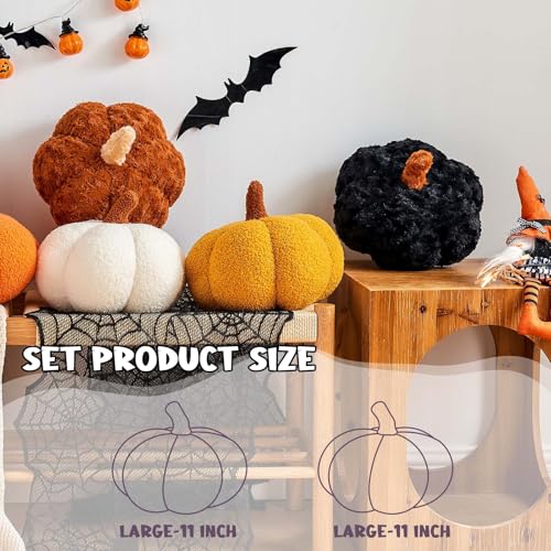 Ivory+Brown Pumpkin Pillow Set - 2 Decorative Fall Halloween Throw Pillows