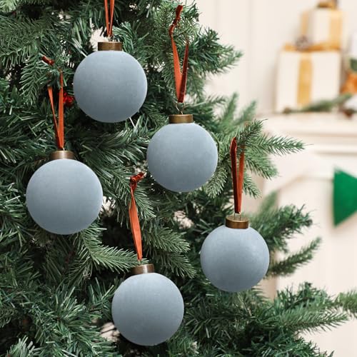 Velvet Christmas Ball Ornaments Bulk 15Pcs Flocked Tree Decorations Dusty Blue 3.15 Inch
