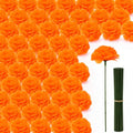 Artificial Marigold Flower Heads 50pcs Silk Flowers with Stems for Decorations