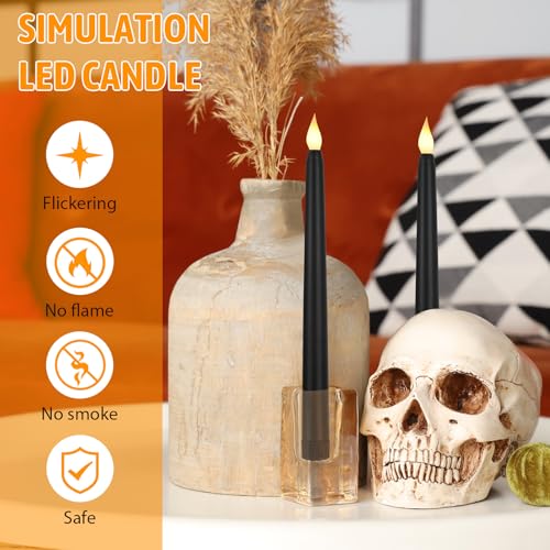 8.5 Inch Black LED Flameless Taper Candles Bulk - Safe Battery-Operated Decor