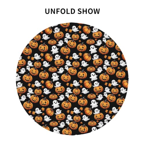 Halloween Round Waterproof Tablecloth 70 Inch - Rustic Pumpkin & Ghost Design