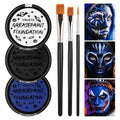 Face Paint Kit Oil Based Halloween Makeup Set with Brushes - Blue, Black, White