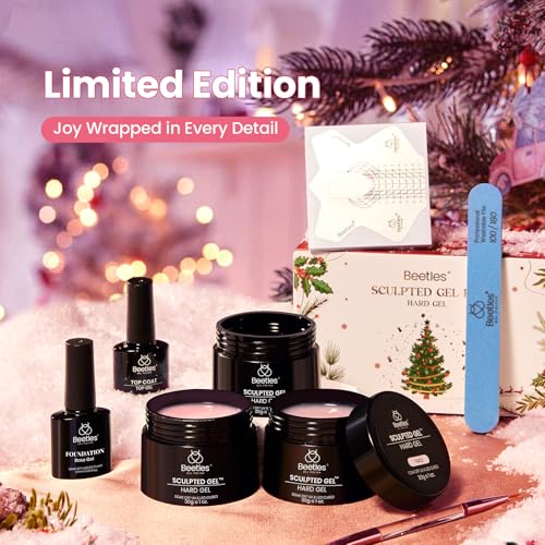 Beetles Hard Gel Kit-3 Colors 9 in 1 Nail Extension Sculpting Building Apex High Hardness for Salon Professionals Tech Use,Nude Pink Clear Builder Nail Gel with Base&Top Coat,UV&LED Lamp Cured Needed
