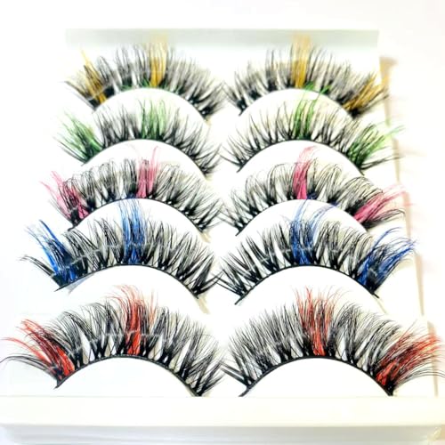 Ombre Fluffy Faux Mink False Eyelashes - Russian D Curl, Color Makeup, Mixed Variation
