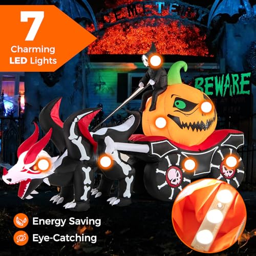 9 FT Halloween Inflatable Grim Reaper Carriage with Pumpkin & Skeleton Dragon