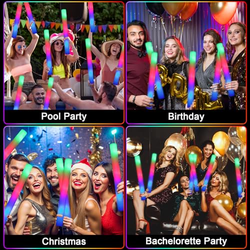 46 Pcs Foam Glow Sticks with 3 Modes - Colorful Flashing LED Party Pack