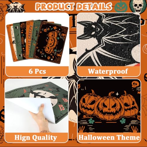 Halloween Gothic Bat Plastic Placemats Set of 6 - Spooky Table Decor