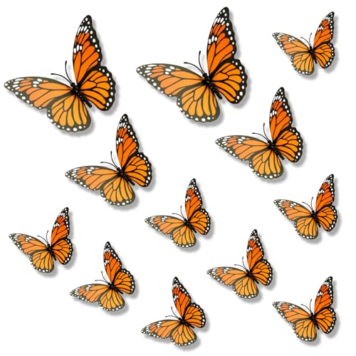 12 Pcs Monarch Butterfly Wall Decor Set - 3 Sizes Artificial Halloween Craft Decorations