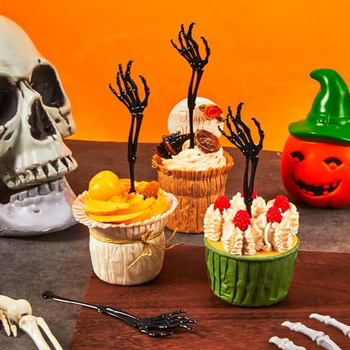 Halloween Skeleton Cocktail Picks - Black, 48 Pack - Spooky Party Decorations