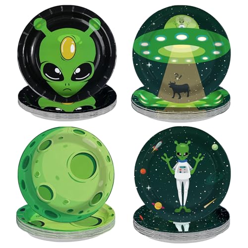 Alien Paper Plates 7 Inch Set of 60 - Space Universe Disposable Partyware - Alien Plates Variation