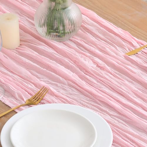 3 Pack Blush Pink Cheesecloth Table Runners - 10FT Boho Rustic Decor