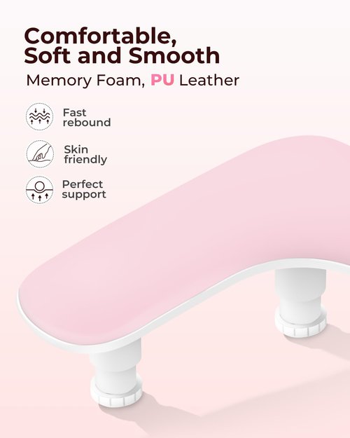 Arm Rest for Nails Tech with Phone Holder,Adjustable Nail Hand Rest for Acrylic Nails,PU Leather-Pink