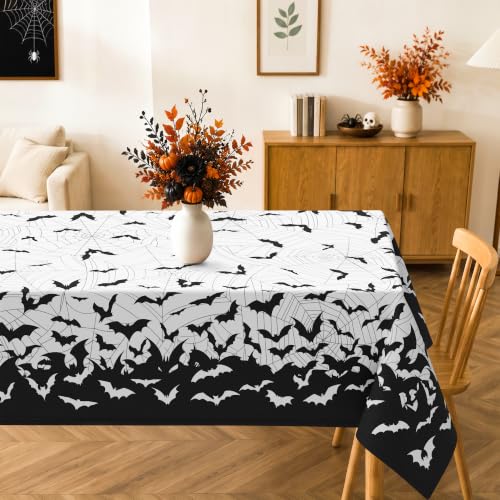 Halloween Bat Rectangle Tablecloth 60 x 84 Inches - Web & Bat Pattern, Indoor & Outdoor Decor - Variation of THIS listing