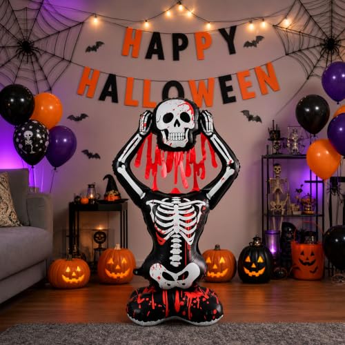 3.5FT Self Standing Bloody Skeleton Balloon Halloween Decor - Indoor Outdoor