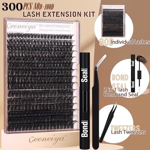 D Curl Lash Clusters Kit for DIY Eyelash Extensions 10-18mm - 300 Pcs with Bond, Seal & Tweezers