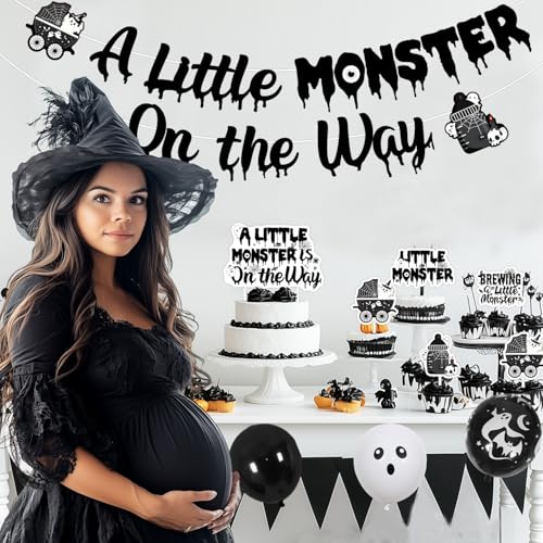 Halloween Baby Shower Decorations Kit with Banner, Garland, Balloons, and Cake Toppers