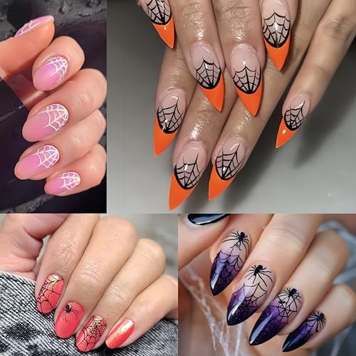 Halloween Spider Web Nail Art Stickers - Self-Adhesive 3D Decals for Nails - Black & White Spider Web Design - 8 Sheets - Variation: Spider Web