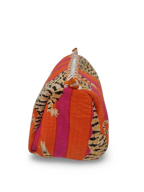 LKGSM RUGS Quilted Cotton Tiger Print Travel Toiletry Bags, Cosmetic Organizer Set, Pink and Orange