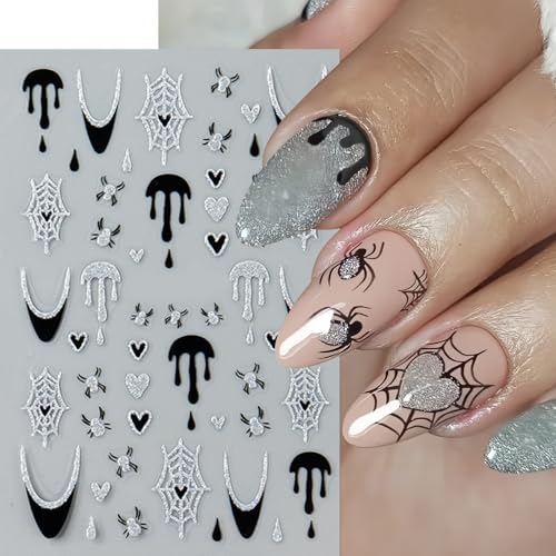 Halloween Nail Art Stickers Set - Spider Web, Butterfly, Glitter Decals for DIY Nails