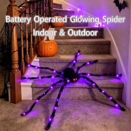Giant Spider Halloween Decorations Set - Light-Up 4.9ft Spiders with 8 Modes, Indoor & Outdoor