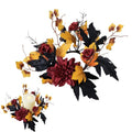 Halloween Candle Ring with Red Flowers and Maple Leaves - Fall Centerpiece Decor