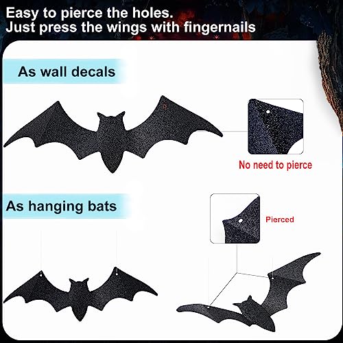 Large 3D Bat Wall Decor Set - Glitter Halloween Decorations for Home & Party