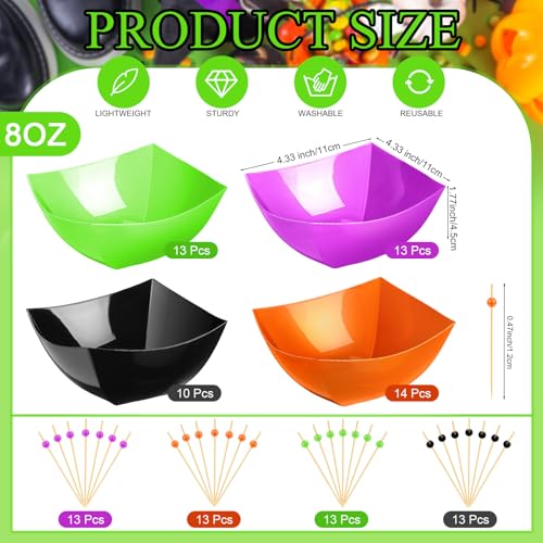 Halloween Plastic Bowls with Food Picks - 8 oz, 100 Pcs, Color Variations