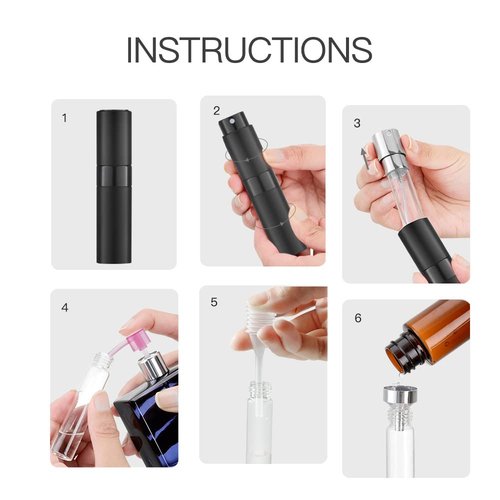 LISAPACK 8ML Atomizer Perfume Spray Bottle - Portable Travel Cologne Dispenser (3 Pack) | Black