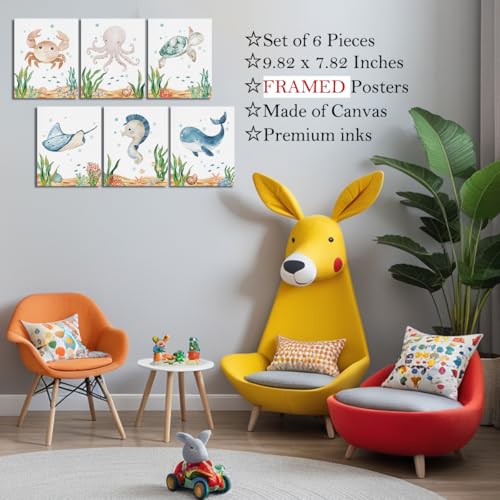 Multicolor Ocean Canvas Wall Art Set - Kids Boys Girls Room Decor, 6 Pieces