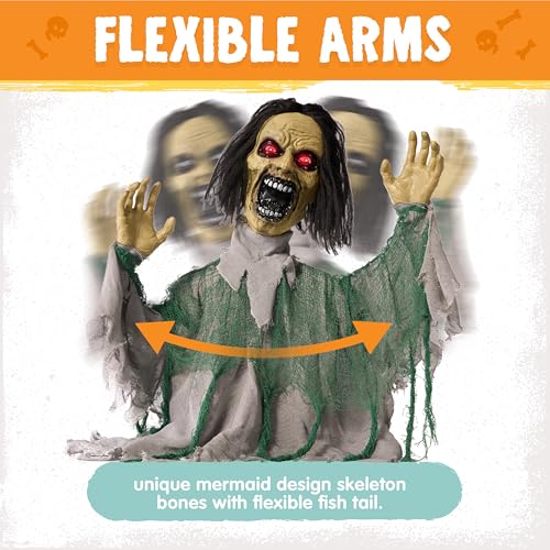 Halloween Outdoor Zombie Groundbreaker Decoration with Motion & Lights - Green & Gray, 39 Inches