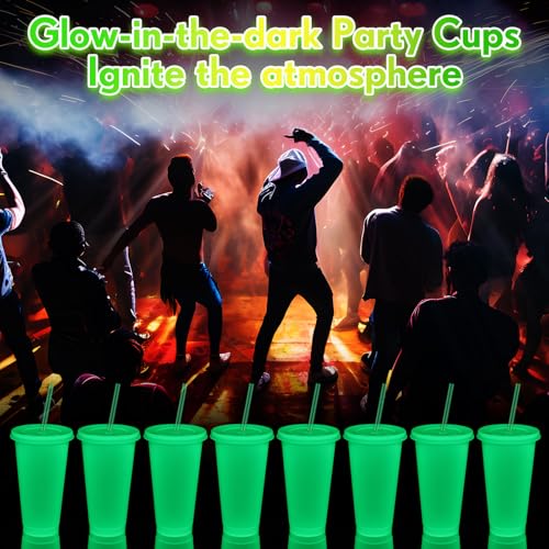 24 oz Glow in the Dark Halloween Cups with Lids & Straws - Transparent White, 15 Pack