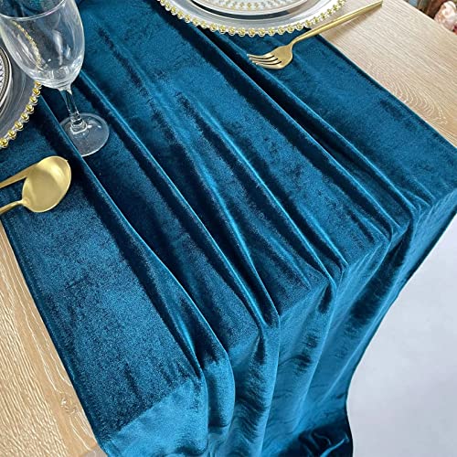 Teal Blue Velvet Table Runner 10ft 20x120 Inch 5-Pack Wedding & Event Decor