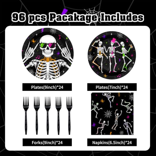 Halloween Skeleton Party Plates and Napkins Set - 96 Pieces