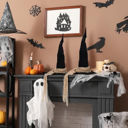 Vintage Halloween Witch Hat Table Centerpieces - Rustic Cotton Gauze Set, 13.78" & 11.02" - 2 Sizes