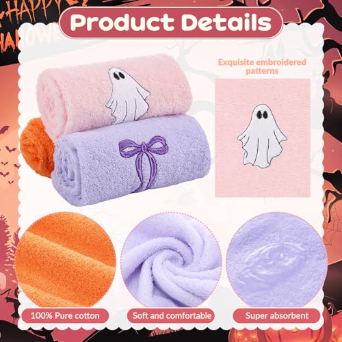 Halloween Ghost Hand Towels Set - Purple Orange 3 Pcs Bathroom Cotton Towels with Embroidery - Variation of THIS listing