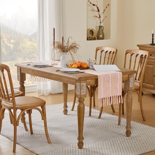 Wracra Rustic Linen Table Runner 13x60 Inches - Orange Boho Decor