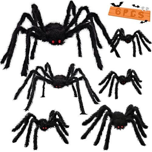 6-Pack Large Fake Spiders Halloween Yard Indoor Outdoor Decor Set