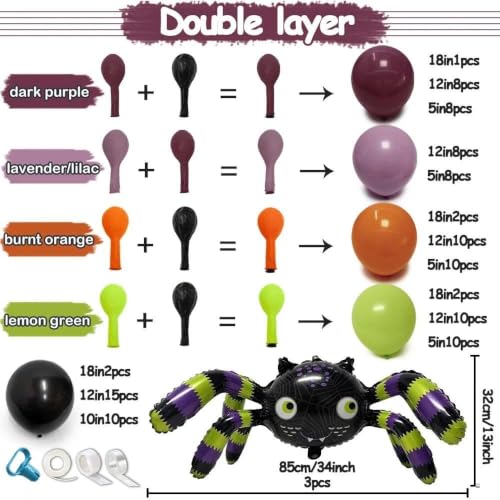 Halloween Balloon Garland Arch Kit with Foil Spider - Black Purple Orange Green Variation