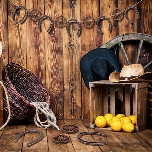 Western Party Decorations Set - Cowboy Horseshoes & Wagon Wheels, Table Centerpieces