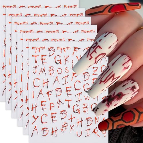 Halloween Blood Drip Letter Nail Stickers - Style09 Gothic Horror Blood Font
