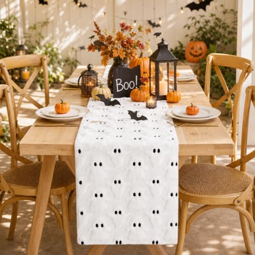 Ghost Table Runner Faux Fur Plush Fabric Halloween Decoration - 13x48 Inch